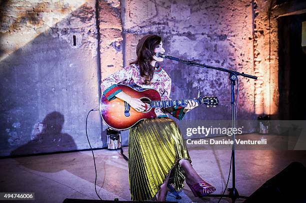 Levante performs during Muse The Travel Issue Dinner at Segheria Di Carlo E Camilla on October 28, 2015 in Milan, Italy.