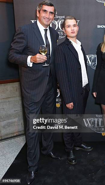 Veuve Clicquot President Jean-Marc Gallot and Rafferty Law attend the Veuve Clicquot Widow Series "A Beautiful Darkness" curated by Nick Knight and...