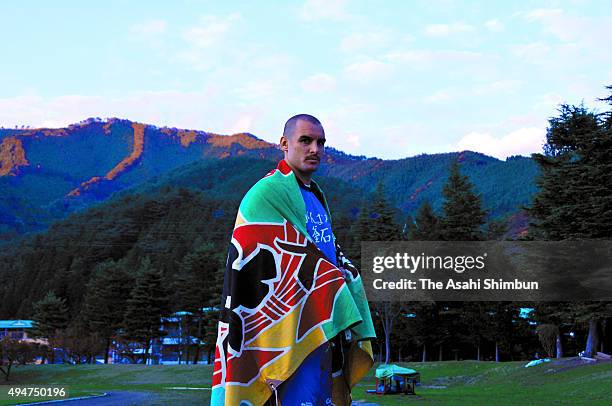 Scott Fardy of Kamaishi Seawaves poses for photographs during the Asahi Shimbun interview on November 9, 2008 in Kamaishi, Iwate, Japan.