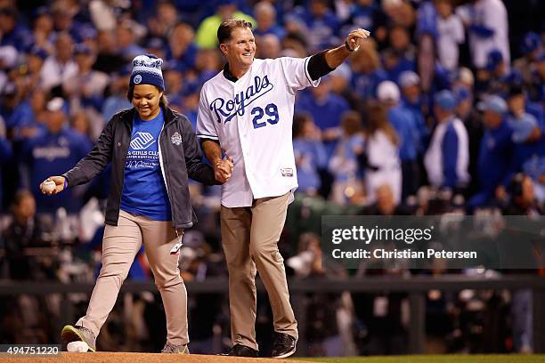 Former Kansas City Royals star Mike Sweeney is seen before Game Two of the 2015 World Series at Kauffman Stadium on October 28, 2015 in Kansas City,...