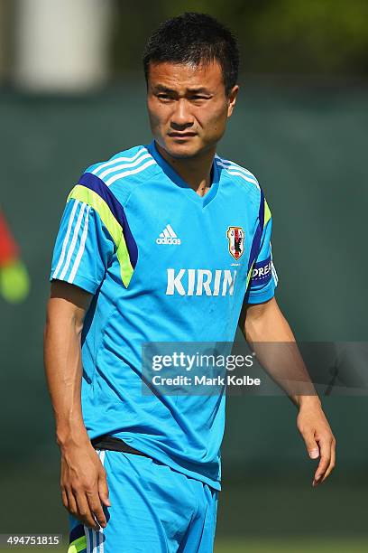 Yasuyuki Konno looks on during a Japan training session at North Greenwood Recreation & Aquatic Complex on May 30, 2014 in Clearwater, Florida.