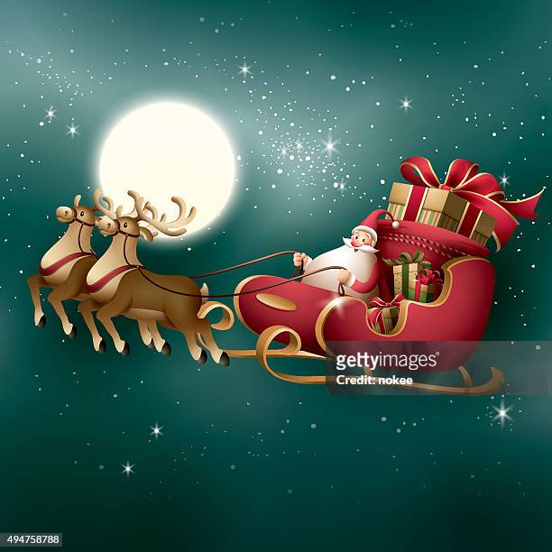 illustrations, cliparts, dessins animés et icônes de santa claus-promenade en traîneau - reindeer