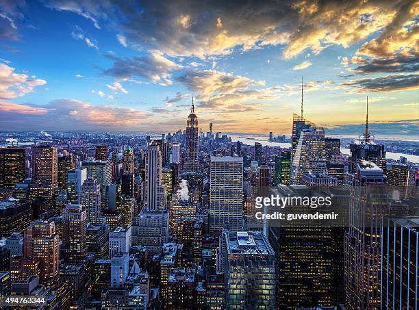 new york city skyline - midtown and empire state building - aerial view of mid town manhattan new york bildbanksfoton och bilder