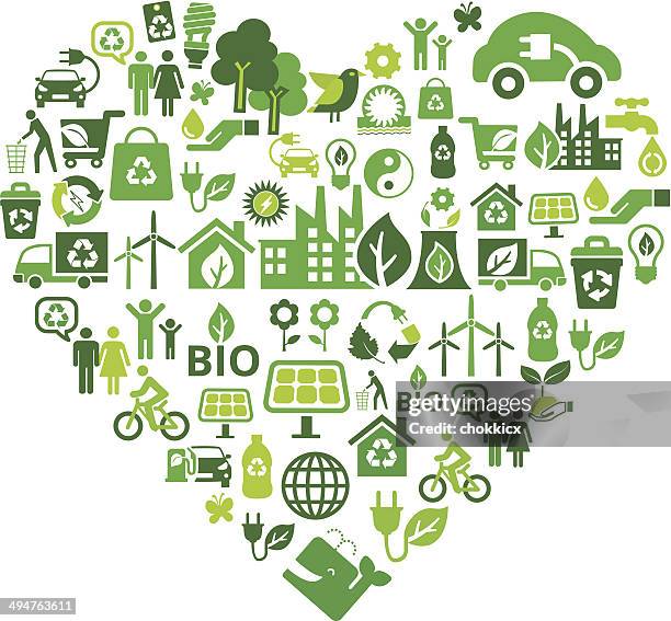 eco green icons in heart shape - wind farm sea stock illustrations