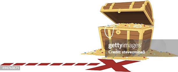 cartoon depiction of an opened treasure chest - ruby gemstone stock illustrations