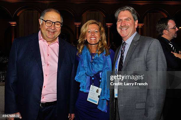 Member Alisher Usmanov , Elizabeth Leary and ITF President David Haggerty at the USOC Welcome reception at the National Building Museum ahead of the...