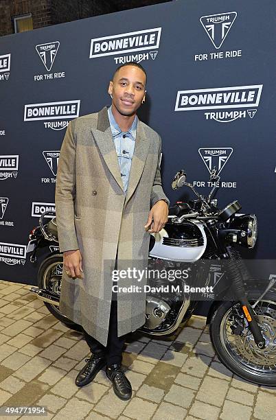 Reggie Yates attends the Global Triumph Bonneville launch on October 28, 2015 in London, England.