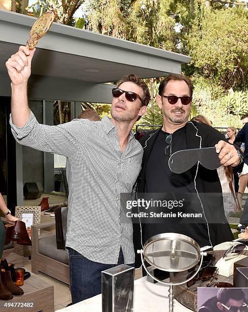 Actor Scott Foley and President, Sama Eyewear, Ross Vance, trying on Sama Eyewear, attend the Vince Camuto Mens exclusive preview at the home of...