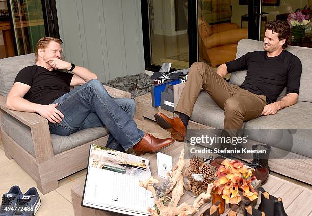 Actors Dash Mihok and Austin Nichols attend the Vince Camuto Mens exclusive preview at the home of Ashlee Margolis on October 28, 2015 in Beverly...