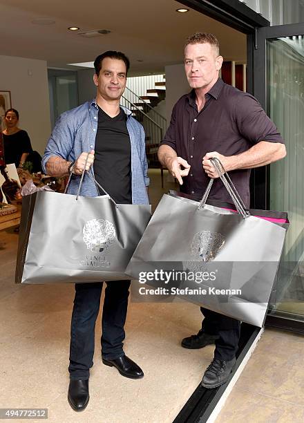 Actors Johnathon Schaech and Max Martini attend the Vince Camuto Mens exclusive preview at the home of Ashlee Margolis on October 28, 2015 in Beverly...