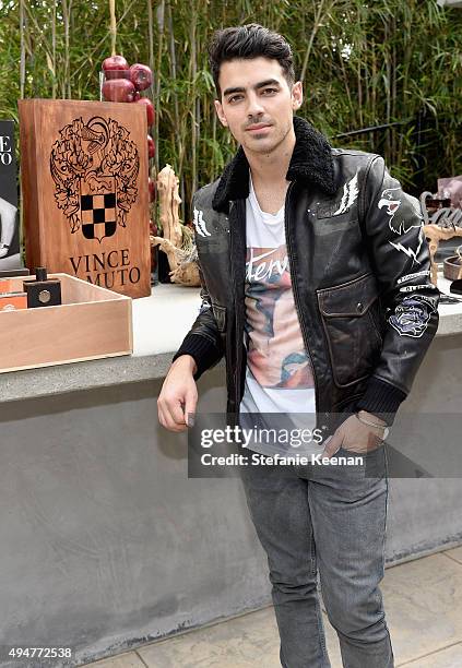 Singer/actor Joe Jonas attends the Vince Camuto Mens exclusive preview at the home of Ashlee Margolis on October 28, 2015 in Beverly Hills,...