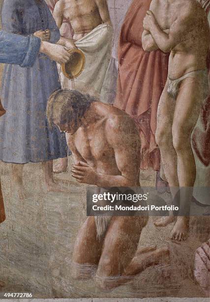 Baptism of the Neophytes , by Masaccio, 1425-1426, 15th Century, fresco, 255 x 162 cm Italy, Tuscany, Florence, Church of Santa Maria del Carmine,...