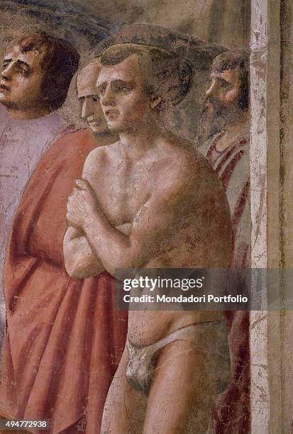 Baptism of the Neophytes , by Masaccio, 1425-1426, 15th Century, fresco, 255 x 162 cm Italy, Tuscany, Florence, Church of Santa Maria del Carmine,...