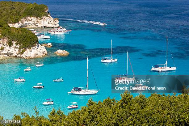 view over voutoumi bay, antipaxos, greece - ionian islands stock-fotos und bilder