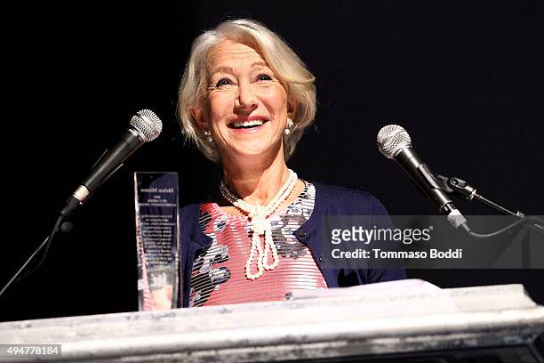 Actress Helen Mirren is honored on stage with the 2015 Israel Film festival Career Achievment Award during the 29th Israel Film Festival opening...