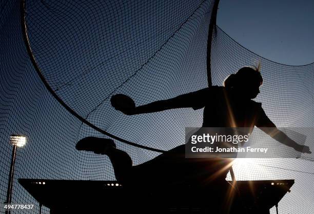 Nadine Muller of Germany competes in the discus during day 1 of the IAAF Diamond League Nike Prefontaine Classic on May 30, 2014 at the Hayward Field...
