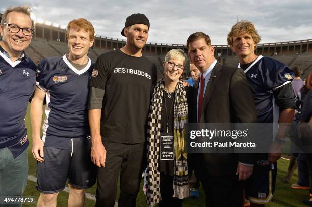 John Hailer, Joe Kennedy, Tom Brady, Joanne Jaxtimer, Marty Walsh and Anthony Shriver attend the Tom Brady Football Challenge for the Best Buddies...