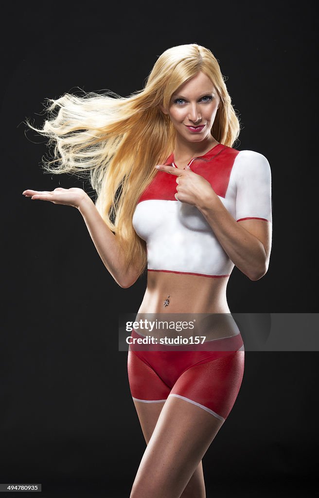 Bodypainted female soccer player