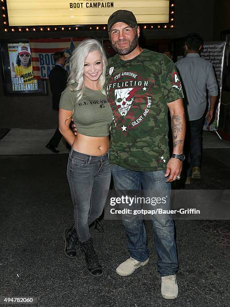 Mindy Robinson and Randy Couture are seen arriving at the Improv Comedy Club on October 28, 2015 in Los Angeles, California.