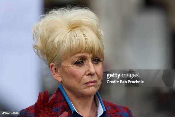 Barbara Windsor is interviewed by journalists at the launch of the British Royal Legion's London Poppy Day on October 29, 2015 in London, England....