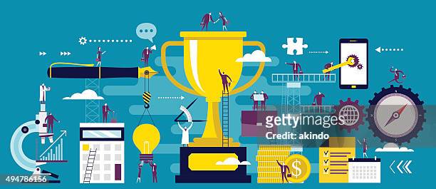 ilustraciones, imágenes clip art, dibujos animados e iconos de stock de negocio de éxito - chart awards