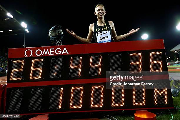 Galen Rupp of USA pose for a photo after setting an American record of 26:44:36 after winning the 10,000m during day 1 of the IAAF Diamond League...