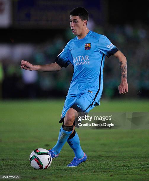 Aitor Cantalapiedra of FC Barcelona in action during the Copa del Rey Last of 16 First Leg match between C.F. Villanovense and F.C. Barcelona at...
