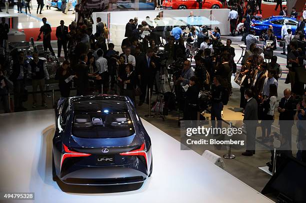 Toyota Motor Corp.'s Lexus LF-FC concept sedan stands on display at the Tokyo Motor Show in Tokyo, Japan, on Wednesday, Oct. 28, 2015. Toyota...