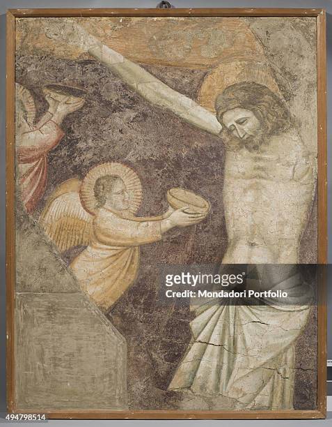 Crucifixion with Angels , by Maestro of Bonacolsi Chapel, c. 1315-1320, 14th Century, ripped fresco mounted on a wood frame, 110 x 82,5 cm Italy,...