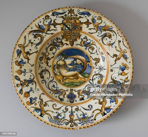 Dish with Allegory of Fortune , by Francesco Patanazzi, c. 1593, 16th Century 7 x 27,7 x 4,7 cm Italy, Lombardy, Mantua, Palazzo Ducale. Whole...