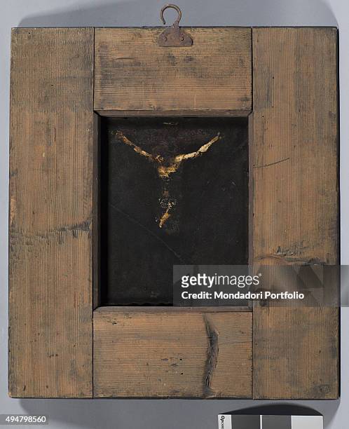 The Crucifix , by unknown artist, c. 1550, 16th Century, oil on slate, 24 x 19 cm Italy, Lombardy, Mantua, Palazzo Ducale. Whole artwork view. On the...