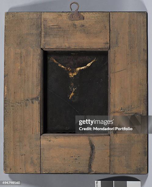 The Crucifix , by unknown artist, c. 1550, 16th Century, oil on slate, 24 x 19 cm Italy, Lombardy, Mantua, Palazzo Ducale. Whole artwork view. On the...