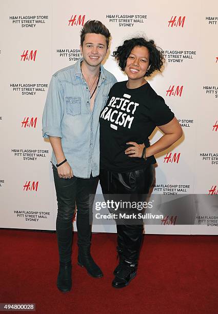 Reece Mastin and Mahalia Barnes arrive at the H&M Sydney Flagship Store VIP Party on October 29, 2015 in Sydney, Australia.