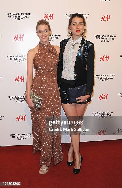 Heather Maltman and guest arrive at the H&M Sydney Flagship Store VIP Party on October 29, 2015 in Sydney, Australia.