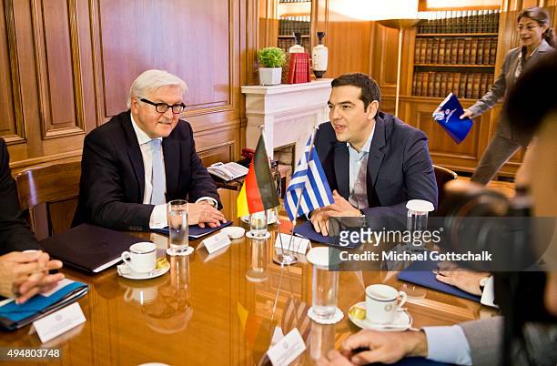 German Foreign Minister Frank-Walter Steinmeier and Prime Minister of Greece Alexis Tsipras meet on October 29, 2015 in Athens, Greece.