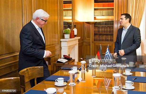 German Foreign Minister Frank-Walter Steinmeier and Prime Minister of Greece Alexis Tsipras meet on October 29, 2015 in Athens, Greece.