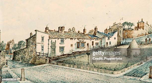 View of Everton Brow including Mary Cooper's Toffee Shop and Prince Rupert's Tower, circa 1850. Encapsulating the early history of the district of...