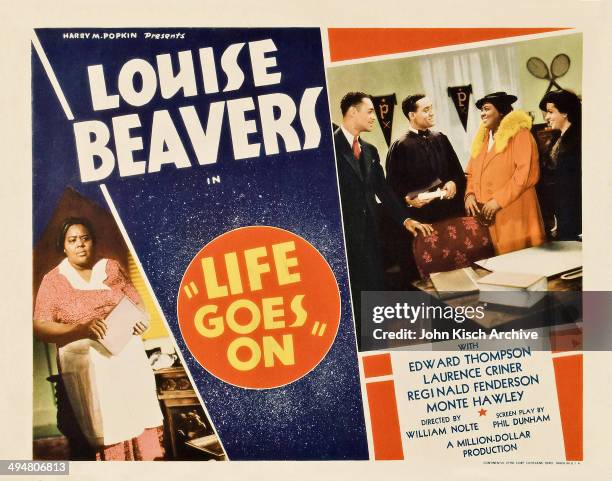 Lobby card from the all black cast movie 'Life Goes On' , starring Louise Beavers, Edward Thompson, Reginald Fenderson, Laurence Criner, Monte...