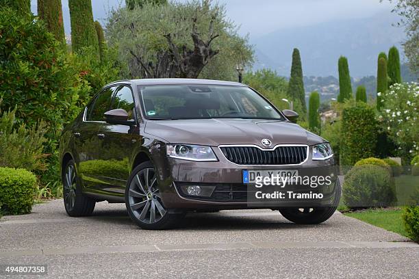 skoda octavia in summer scenery - skoda auto stock pictures, royalty-free photos & images