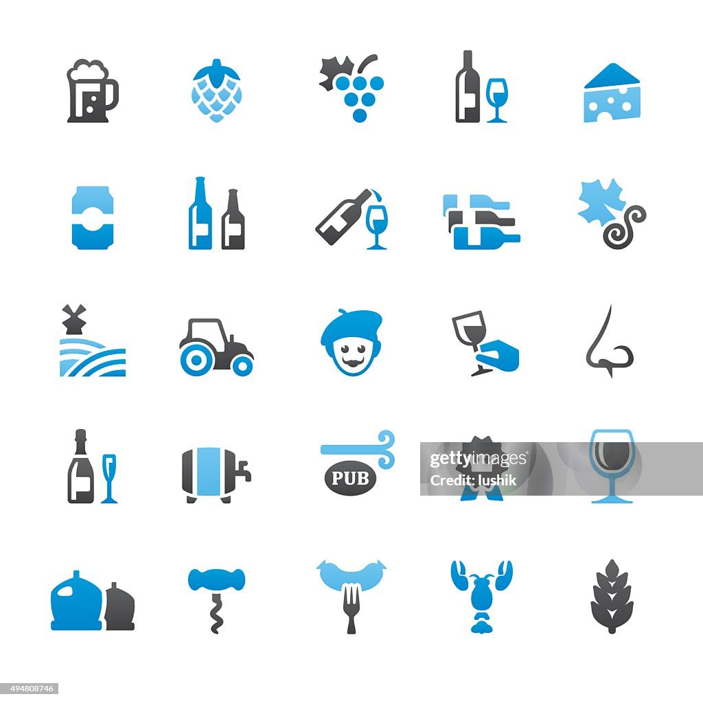 Bier und Wein Verwandte Vektor-icons