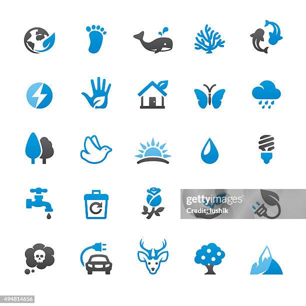environmental conservation related vector icons - flower tree coral stock illustrations