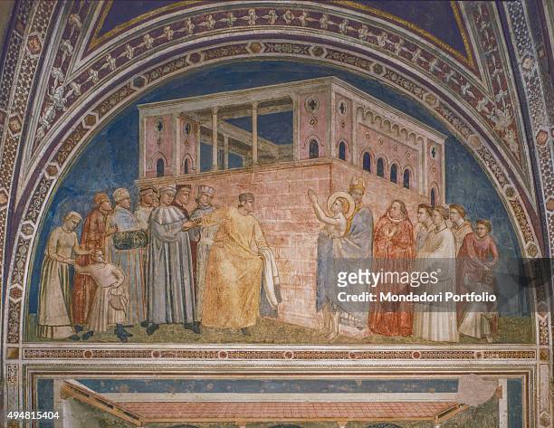 Cappella Bardi, by Giotto di Bondone, c. 1325, 14th Century, fresco Italy, Tuscany, Florence, Basilica of Santa Croce. Detail. Renunciation of...