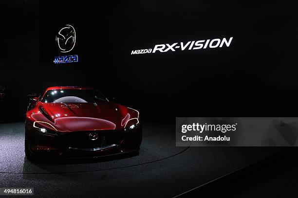 Mazda Motor Co's RX-Vision is unveiled during the Tokyo Motor Show at Tokyo Big Sight on October 29, 2015 in Tokyo, Japan. 160 companies from 11...