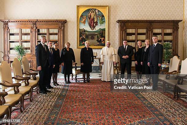 Pope Francis receives president of the Republic of Lithuania Ms. Dalia Grybauskaite and her delegation during a private audience at the Apostolic...