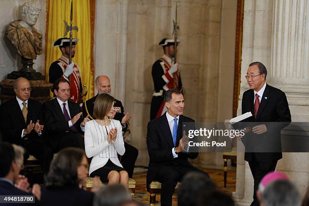 Secretary-General Ban Ki-moon , King Felipe VI of Spain and Queen Letizia of Spain attend the 70th Anniversary of United Nations ceremony at the...