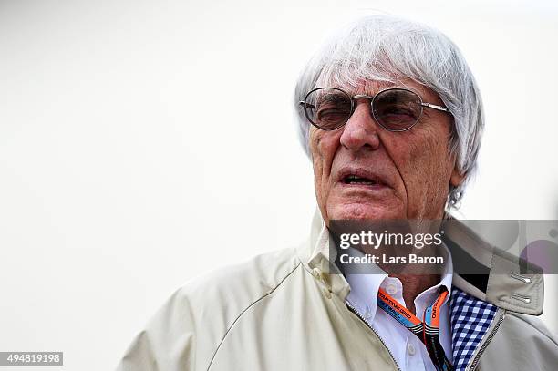 Supremo Bernie Ecclestone arrives in the paddock during previews to the Formula One Grand Prix of Mexico at Autodromo Hermanos Rodriguez on October...