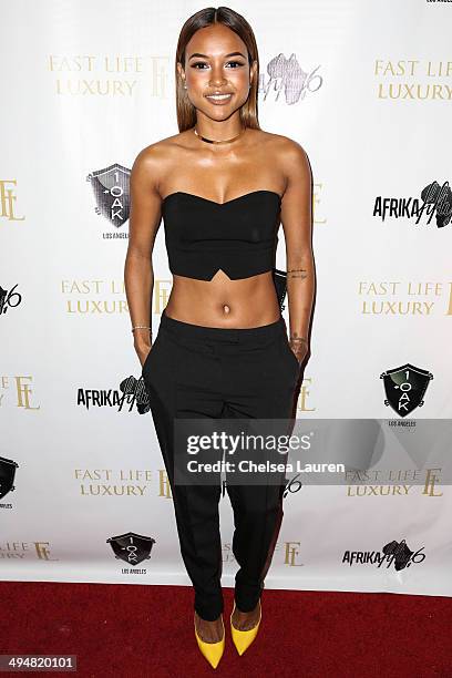 Model Karrueche Tran arrives at the For Our Girls of Nigeria benefit concert hosted by singer/actor Tyrese Gibson at 1OAK on May 30, 2014 in West...