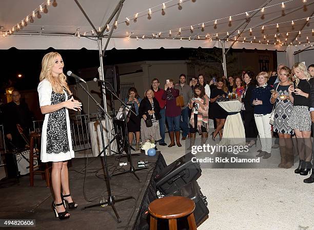 Reese Witherspoon speaks onstage during the Draper James Nashville store opening on October 28, 2015 in Nashville, Tennessee.