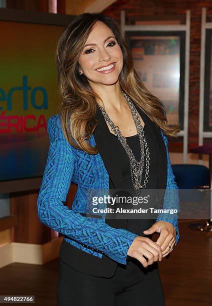 Satcha Pretto is seen on the set of "Despierta America" at Univision Studios on October 29, 2015 in Miami, Florida.