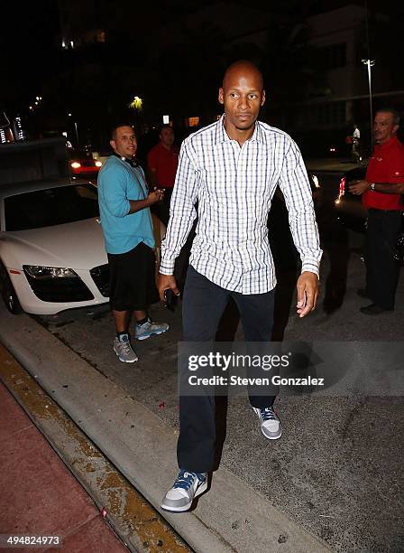 Ray Allen arrive to celebrate after the Miami Heat's advance to the NBA Finals at Prime 112 Steakhouse on May 30, 2014 in Miami Beach, Florida.